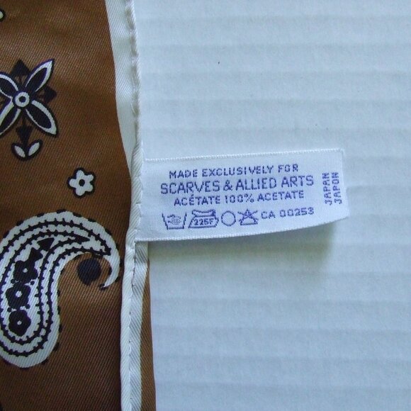 Paisley scarf vintage acetate rectangle long Scarves and Allied Arts brown white - Picture 6 of 11